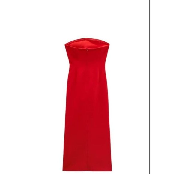 ZARA  MIDI DRESS WITH GATHERING RED SIZE S | 3254/663 - Picture 3 of 4
